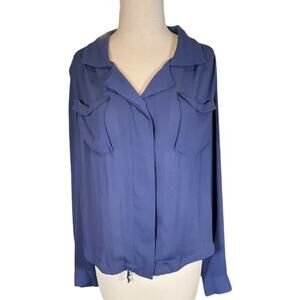 BKE Red Button Down Navy Blue Collared Blouse W/ 2 Chest Pockets Size Small